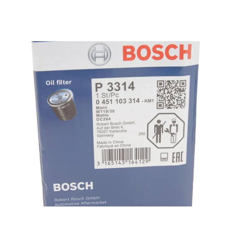 Фільтр масляний BOSCH 0 451 103 314 для Volkswagen T5, Caddy 1.6-2.0i 2003-2015, зовнішній діаметр 76 мм