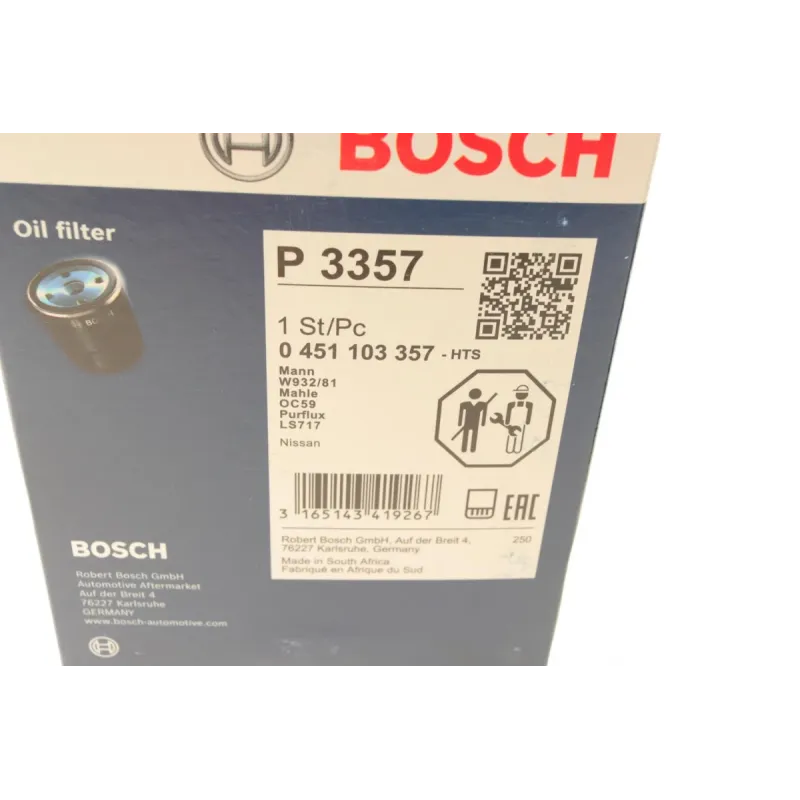 Фільтр масляний BOSCH 0 451 103 357 для Ford Maverick, Nissan Patrol, 94 мм