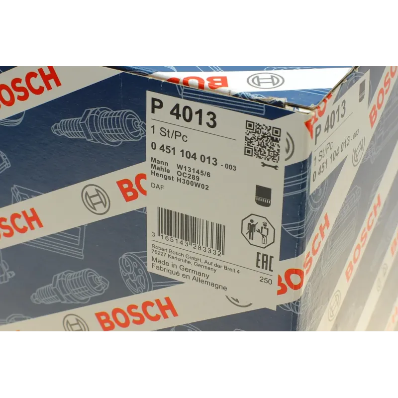 Фільтр масляний BOSCH 0 451 104 013 для DAF 85 CF, 95 XF 1997-2002, висота 302 мм