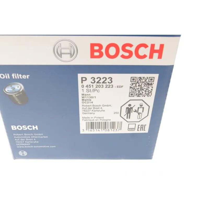 Фільтр масляний BOSCH 0 451 203 223 для Volkswagen T4 1.9D/TD, Audi A6 2.5TDI, зовнішній діаметр 109 мм