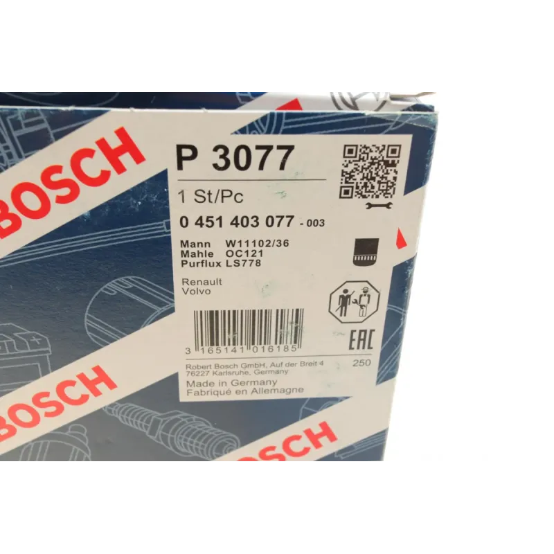 Фільтр масляний BOSCH 0 451 403 077 для Volvo B10, B12, F10, F12, зовнішній діаметр 108 мм