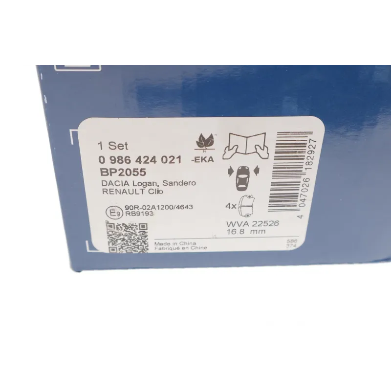 Колодки гальмівні передні BOSCH 0 986 424 021 для Renault Logan II/Clio IV/Sandero II 2012-, 155.2x49.2x17 мм
