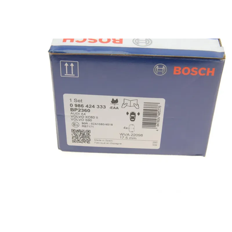 Колодки гальмівні передні BOSCH 0 986 424 333 для Volvo S60 III/V60 II, 155.2x63x17.5 мм