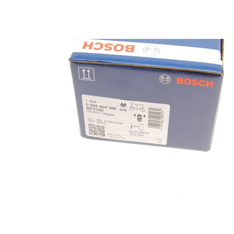 Колодки гальмівні передні BOSCH 0 986 424 386 для Renault Megane IV 2015- 129.1x58.3 мм