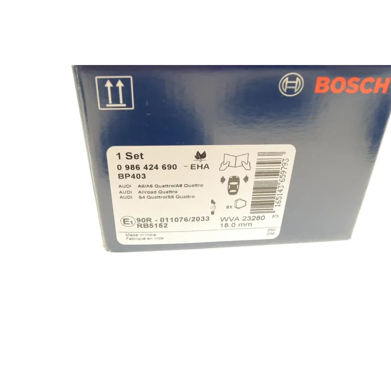 Колодки гальмівні передні BOSCH 0 986 424 690 для Audi A4 B5, A6 C5, VW Passat B5