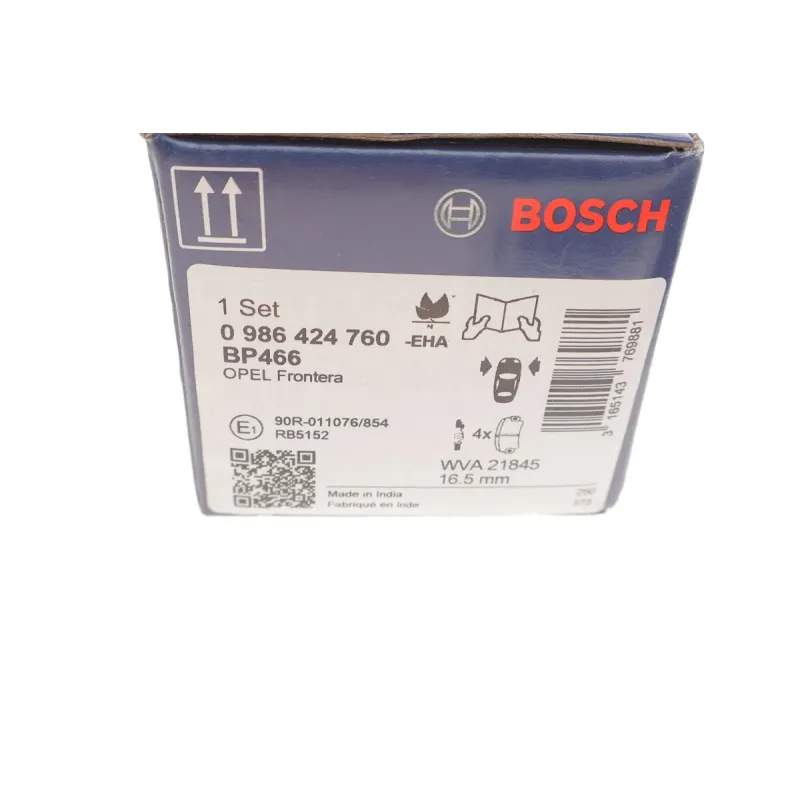 Колодки гальмівні передні BOSCH 0 986 424 760 для Opel Frontera B 1998-2004, 137.9x58.5x16.5 мм