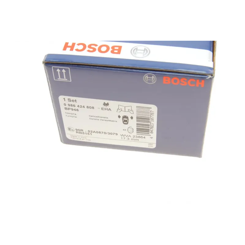 Колодки гальмівні передні BOSCH 0 986 424 808 для Toyota Corolla 2001-2007, Celica 1999-2005, 17.3 мм