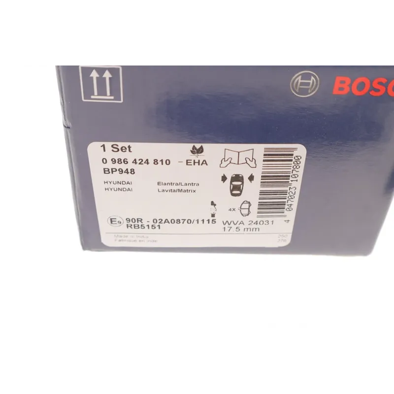 Колодки гальмівні передні BOSCH 0 986 424 810 для Hyundai Elantra, Kia Cerato, Hyundai Matrix