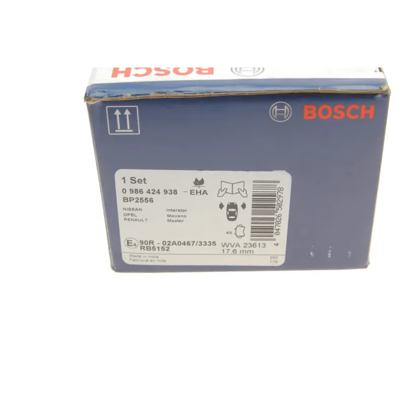 Колодки гальмівні передні BOSCH 0 986 424 938 для Nissan Interstar, Renault Master/Mascott 2002-