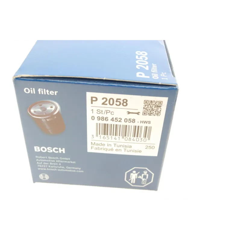 Фільтр масляний BOSCH 0 986 452 058 для Chevrolet Aveo, Daewoo Matiz, Spark, зовнішній діаметр 65 мм