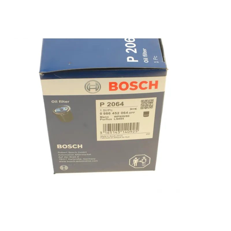 Фільтр масляний BOSCH 0 986 452 064 для Mazda 626 2.0 D 1987-1997, Suzuki Grand Vitara 2.0TD 1994-2003, зовнішній діаметр 93 мм