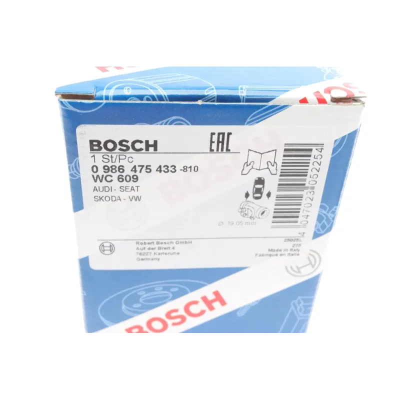 Циліндр гальмівний задній BOSCH 0 986 475 433 для VW Caddy I 1.6 D 1982-1992, діаметр 19.05 мм