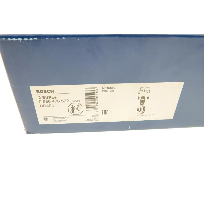Диск гальмівний передній BOSCH 0 986 478 572 для Mitsubishi Colt, Lancer 236x18 мм