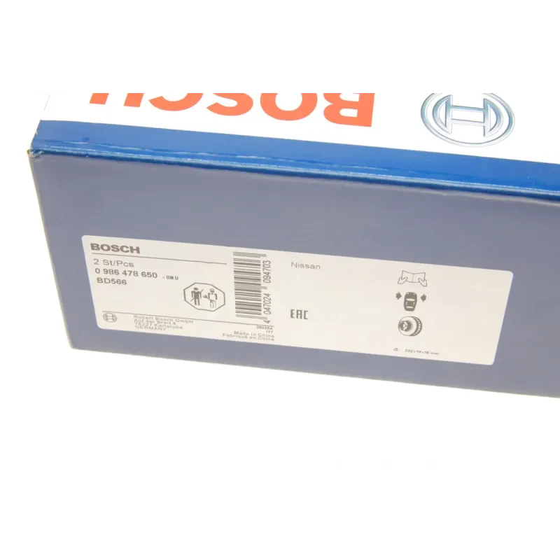 Диск гальмівний передній BOSCH 0 986 478 650 для Nissan Almera N15 1995-2000, 232x18 мм