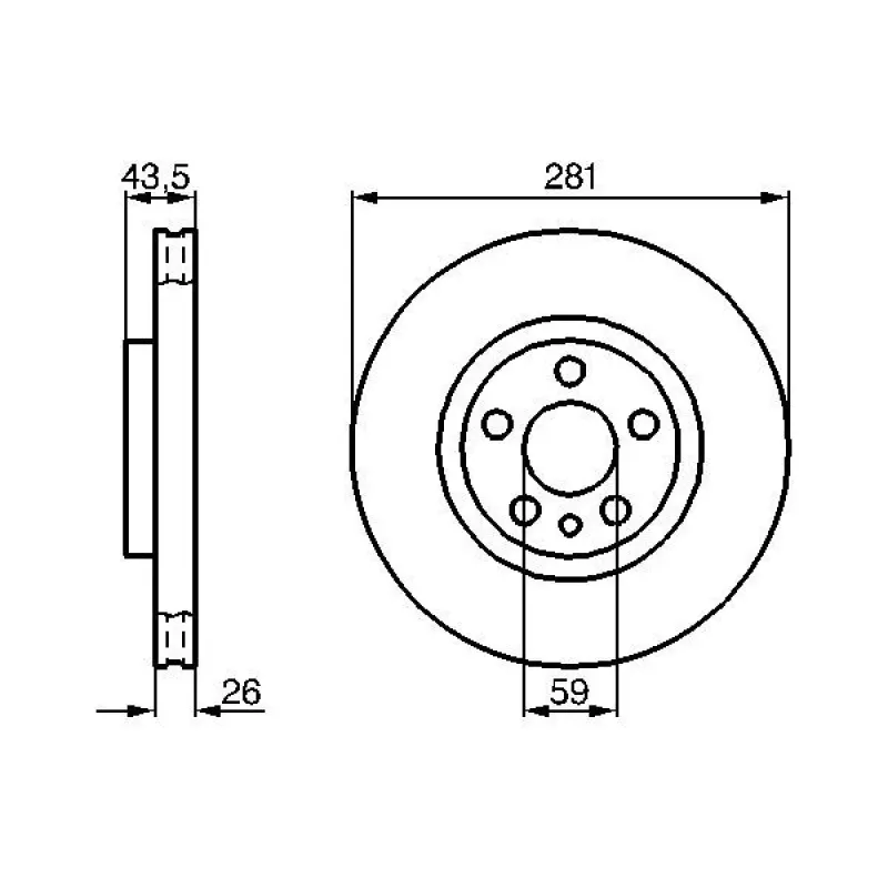 Диск гальмівний передній BOSCH 0 986 478 812 для Citroen Jumpy, Fiat Scudo, Peugeot Expert 281x26 мм