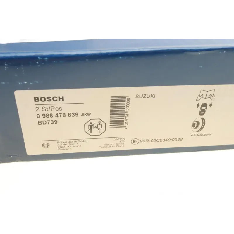 Диск гальмівний передній BOSCH 0 986 478 839 для Suzuki Grand Vitara 1998-2005, 310x22 мм