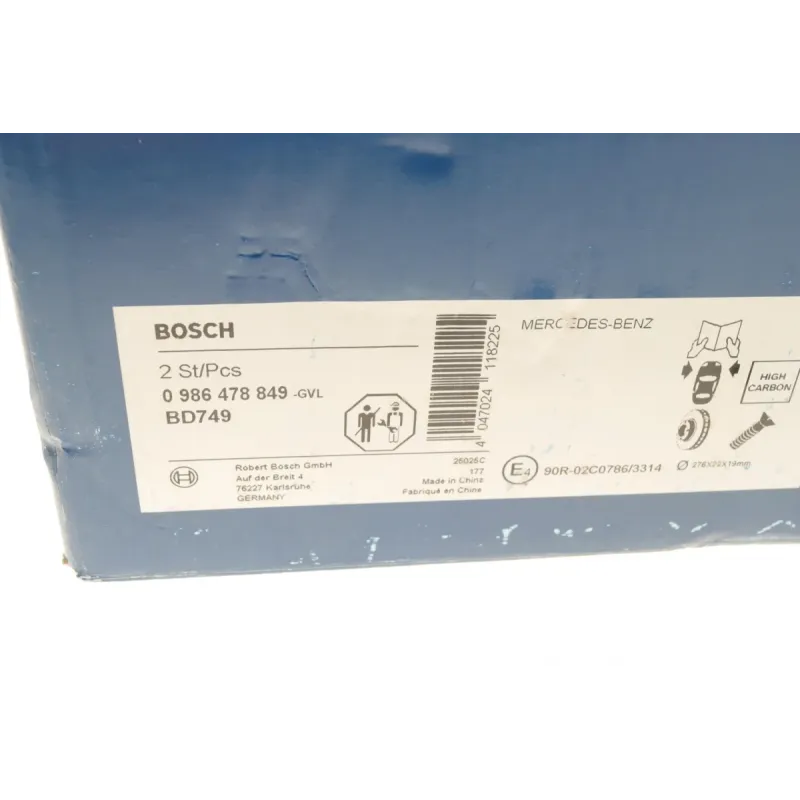 Диск гальмівний передній BOSCH 0 986 478 849 для Mercedes-Benz Sprinter 208-416 (901, 902) 1995-2006, 276x22 мм
