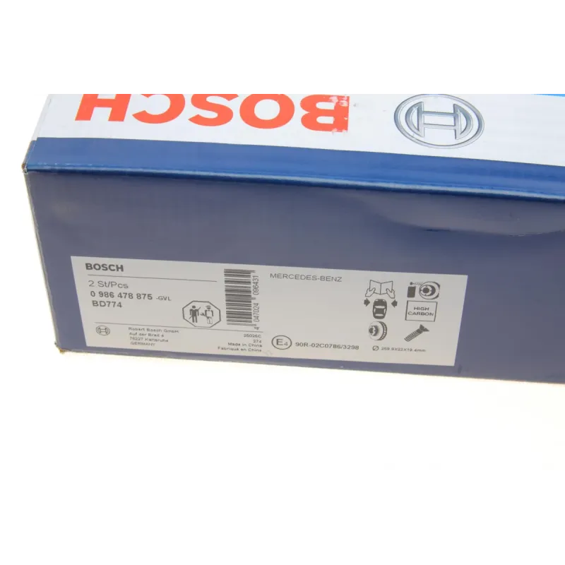 Диск гальмівний передній BOSCH 0 986 478 875 для Mercedes-Benz A-Class W168 1997-2004, 259.9x22 мм