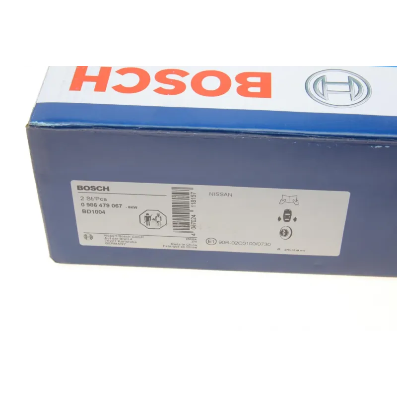 Диск гальмівний задній BOSCH 0 986 479 067 для Nissan Almera Tino V10, Primera P12 2000-2008, 278x10 мм