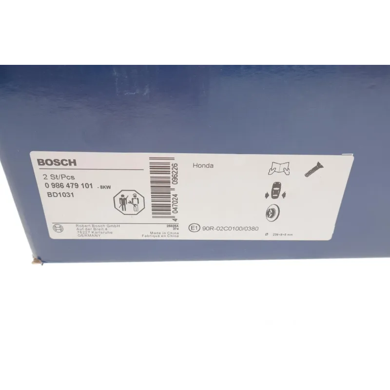 Диск гальмівний задній BOSCH 0 986 479 101 для Honda Civic EG/EK 1991-2001, 239x9 мм
