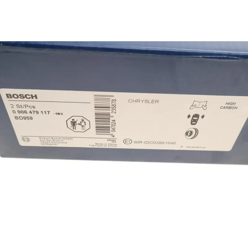 Диск гальмівний передній BOSCH 0 986 479 117 для Chrysler Voyager Grand Voyager 302x28 мм