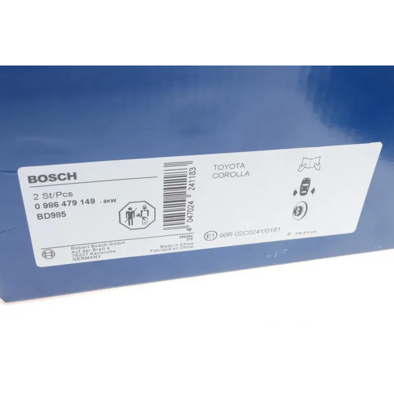 Диск гальмівний задній BOSCH 0 986 479 149 для Toyota Corolla Altis 279x9 мм