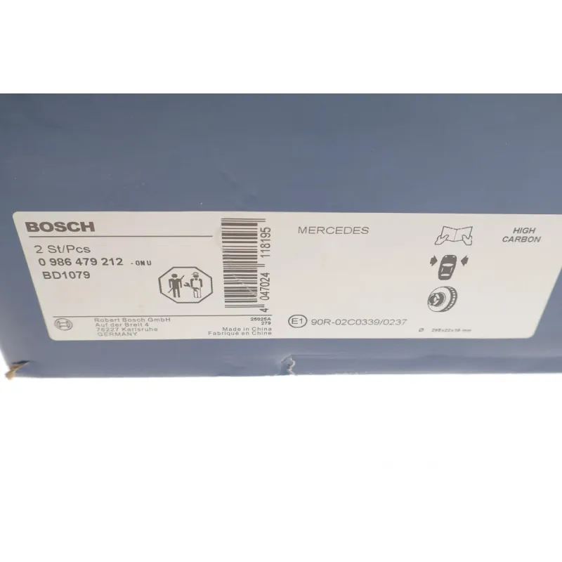 Диск гальмівний передній BOSCH 0 986 479 212 для Mercedes-Benz Sprinter 903 1995-2006 (285x22 мм, вент.)