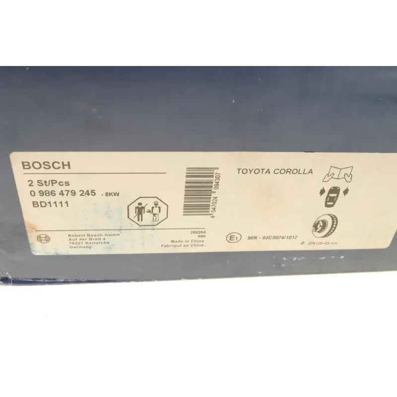 Диск гальмівний передній BOSCH 0 986 479 245 для Toyota Corolla 275x25 мм