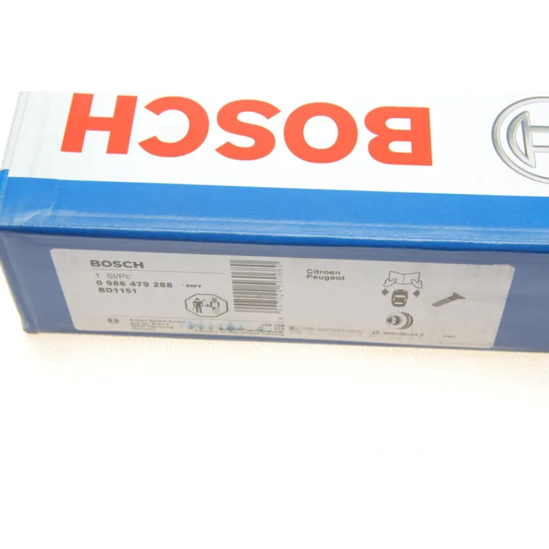 Диск гальмівний передній BOSCH 0 986 479 288 для Citroen C4, Peugeot 207/307 302x26 мм