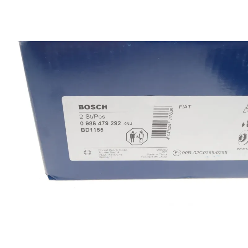 Диск гальмівний задній BOSCH 0 986 479 292 для Fiat 500X 2014-, 278x12 мм
