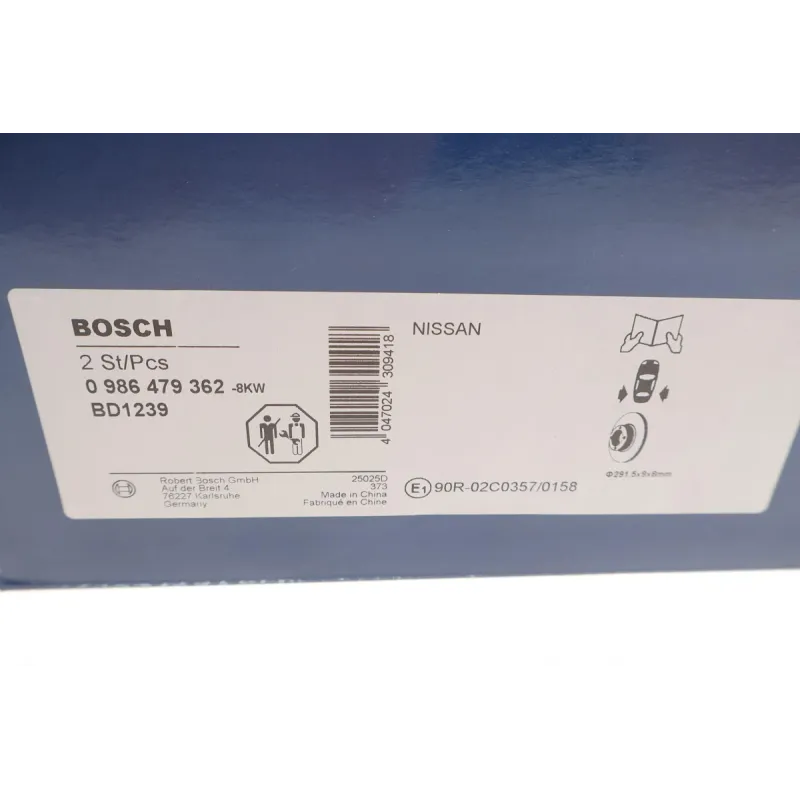 Диск гальмівний задній BOSCH 0 986 479 362 для Nissan Juke, Qashqai, Teana (291.8x9 мм)