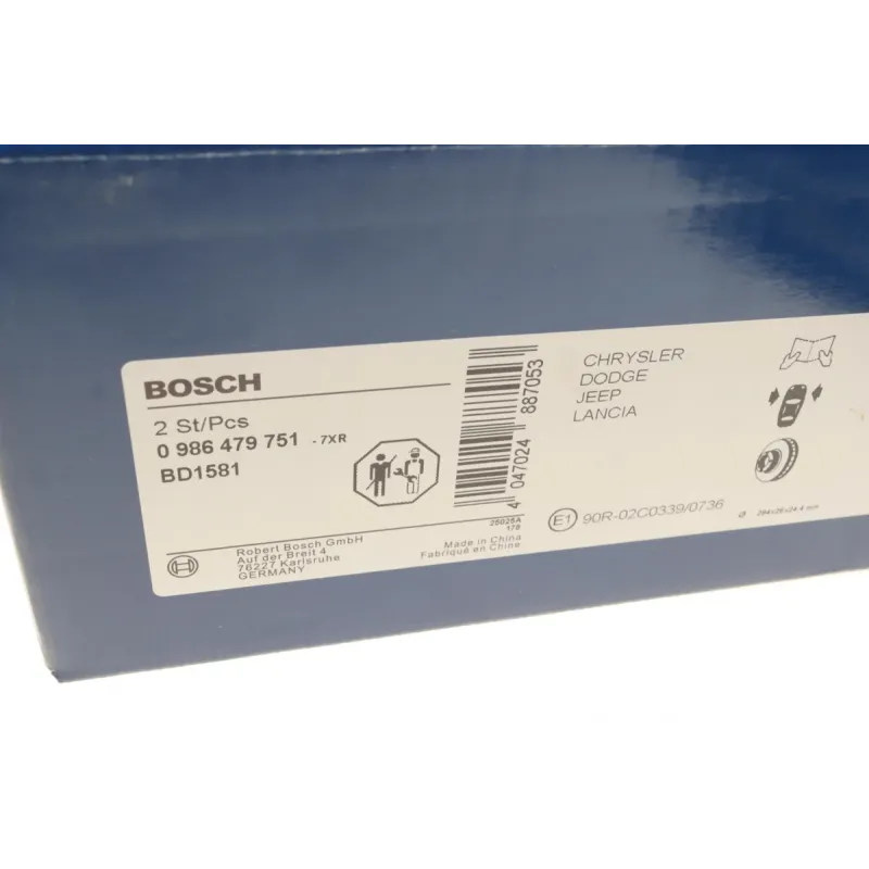 Диск гальмівний передній BOSCH 0 986 479 751 для Citroen C4, Peugeot 4008, Mitsubishi Outlander 294x26 мм