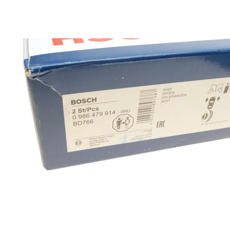 Диск гальмівний передній BOSCH 0 986 479 914 для Skoda Fabia, Rapid, VW Golf, 288x25 мм