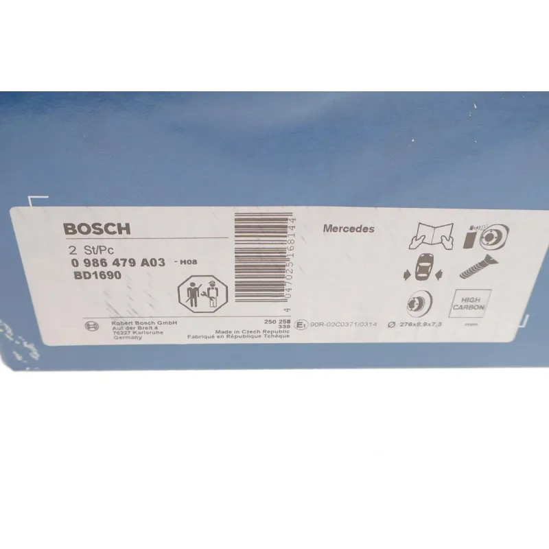 Диск гальмівний задній BOSCH 0 986 479 A03 для Mercedes-Benz A-Class W176 / B-Class W246 / CLA C117 (276x8.9 мм)