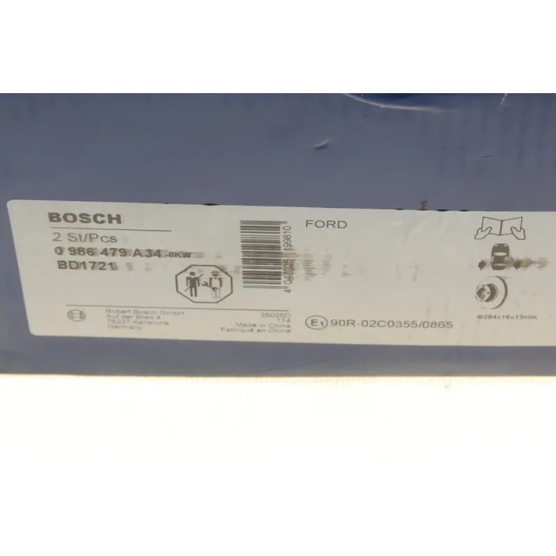Диск гальмівний задній BOSCH 0 986 479 A34 для Ford Transit 2.2-3.2 TDCi 2006-2014 (284х16 мм)