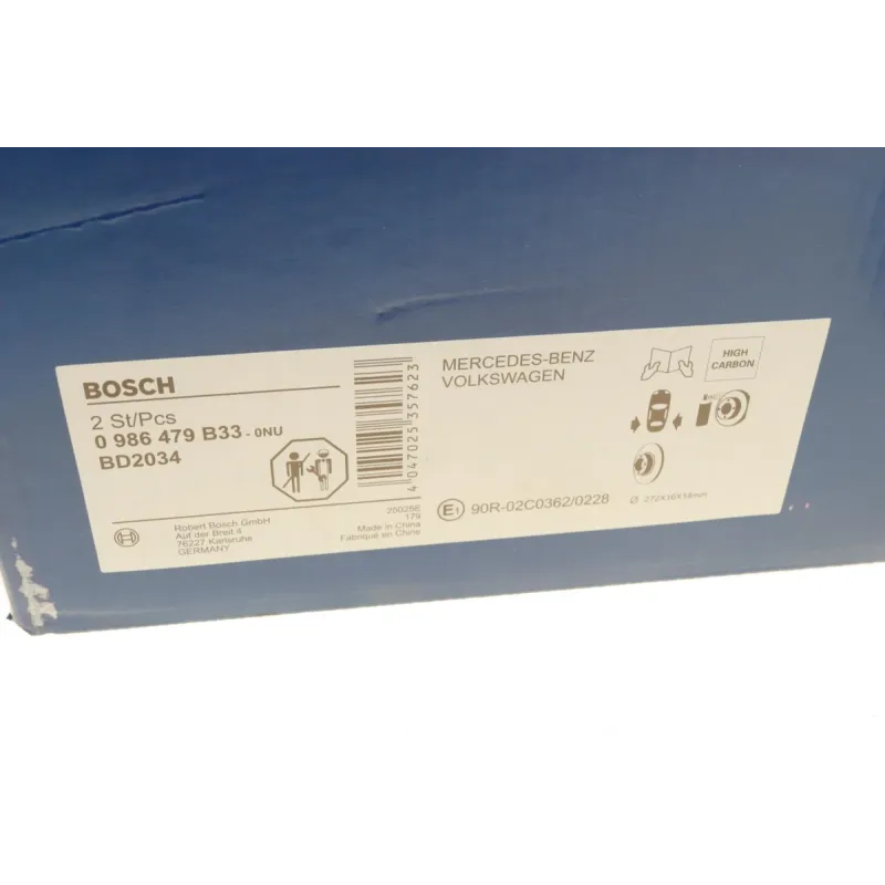 Диск гальмівний задній BOSCH 0 986 479 B33 для Mercedes-Benz Sprinter 308-316CDI 1996- 272x16 мм
