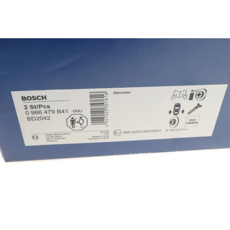 Диск гальмівний задній BOSCH 0 986 479 B41 для Mercedes-Benz C-Class W202/W203/S203/CL203, E-Class W210 1996-2007 (290x10 мм)