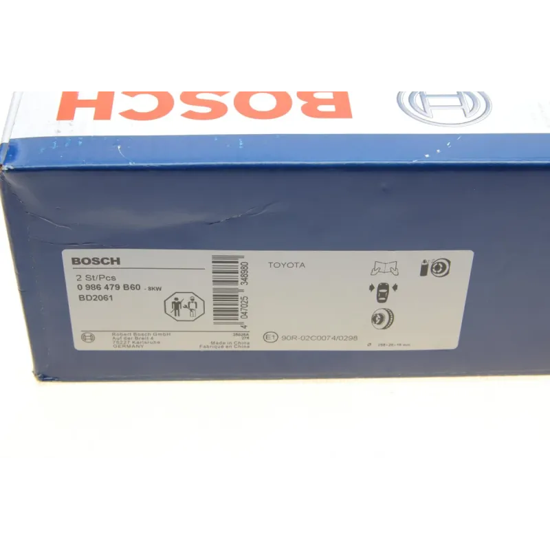 Диск гальмівний передній BOSCH 0 986 479 B60 для Toyota Yaris, Echo 1999-2005, 255x20 мм