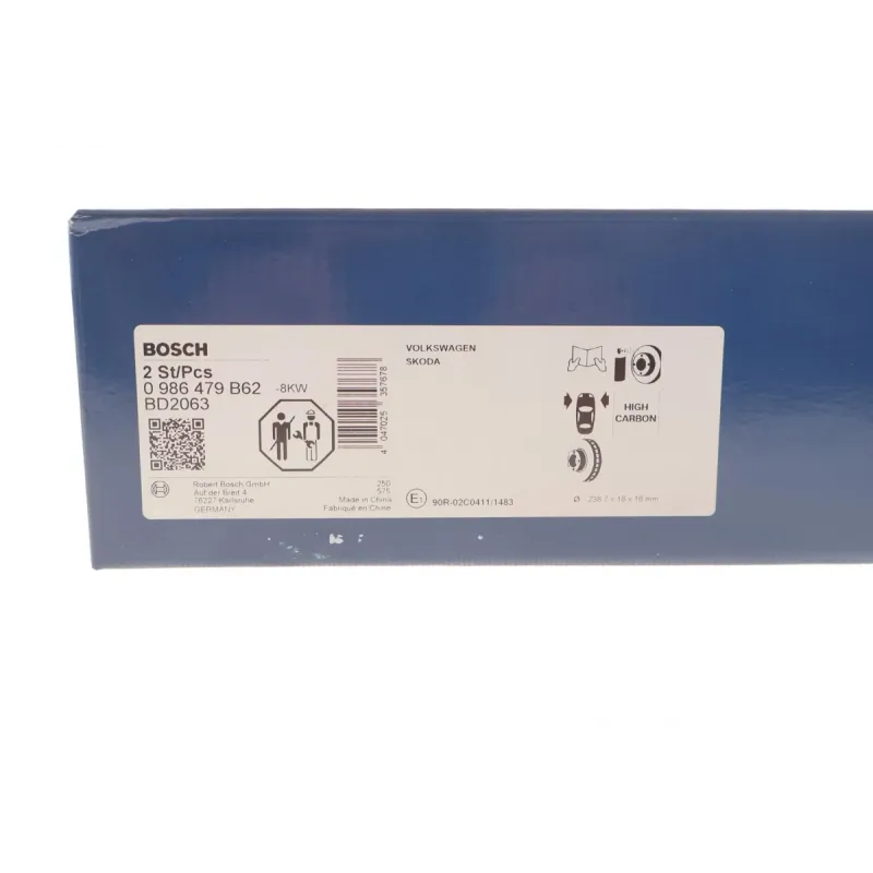 Диск гальмівний передній BOSCH 0 986 479 B62 для Skoda Octavia, Fabia, VW Polo 1.2-1.4 1999-2005, 238.7x18 мм