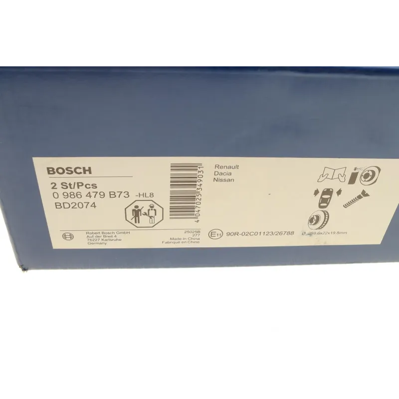 Диск гальмівний передній BOSCH 0 986 479 B73 для Renault Megane II/Clio III, Nissan Tiida 259.6x22 мм