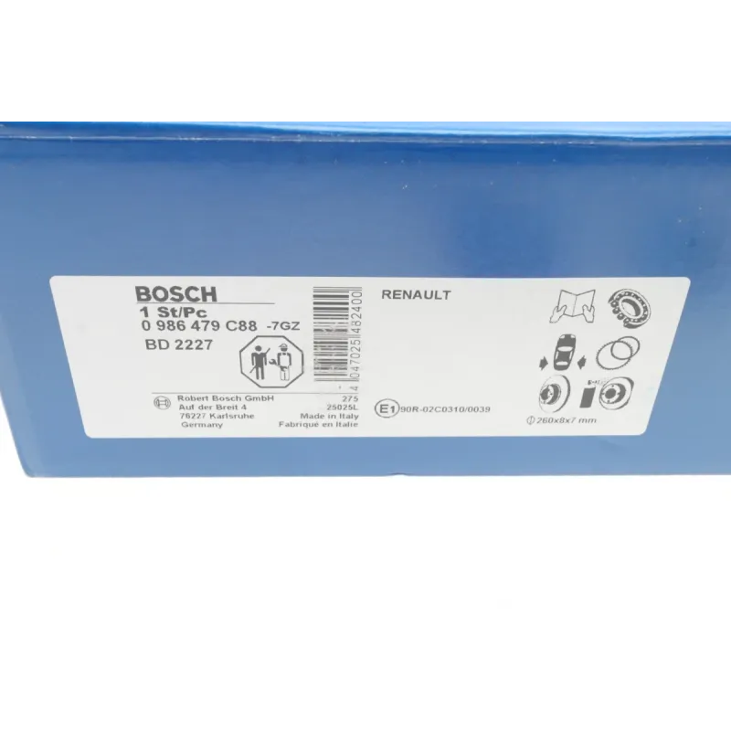 Диск гальмівний задній BOSCH 0 986 479 C88 для Renault Megane 2008-, 260x8 мм (+ABS, з підшипником)