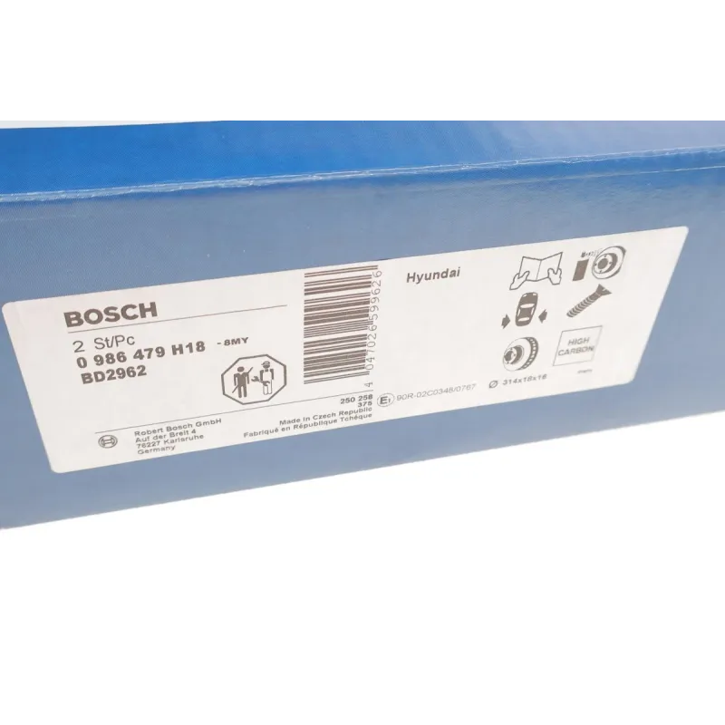 Диск гальмівний задній BOSCH 0 986 479 H18 для Hyundai Santa Fe III/IV (DM, TM) 2015-2020, 314x18 мм