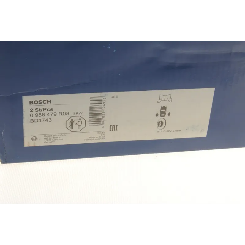 Диск гальмівний задній BOSCH 0 986 479 R08 для Jeep Wrangler JK 2007-2011, 316x12 мм