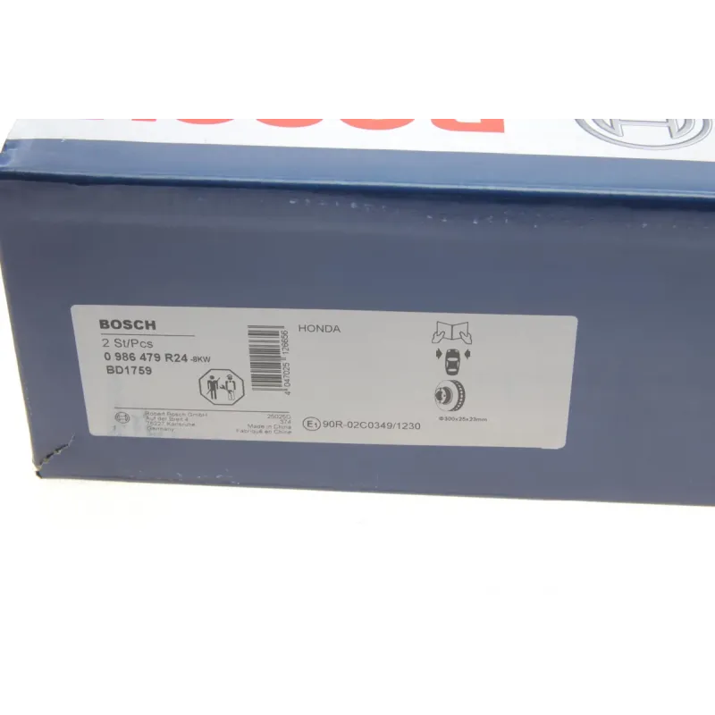 Диск гальмівний передній BOSCH 0 986 479 R24 для Honda Civic/CR-V 2.0/2.2 CTDi 2001-, 300x25 мм