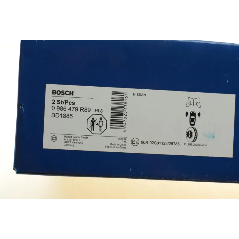 Диск гальмівний передній BOSCH 0 986 479 R89 для Nissan X-Trail T31, Juke F15 2007-2013 (296x26 мм)