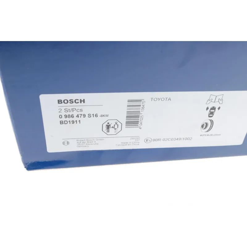 Диск гальмівний передній BOSCH 0 986 479 S16 для Toyota Auris, Corolla 272.8x26 мм