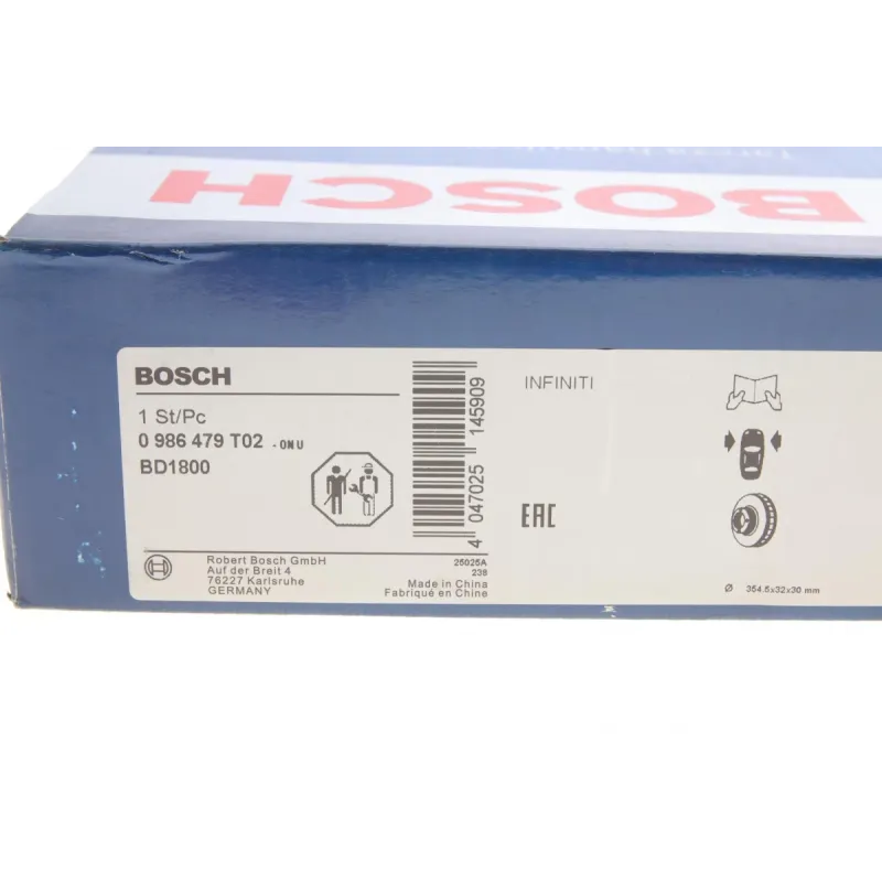 Диск гальмівний передній BOSCH 0 986 479 T02 для Infiniti FX/Q50/Q70/QX70 354.5x32 мм