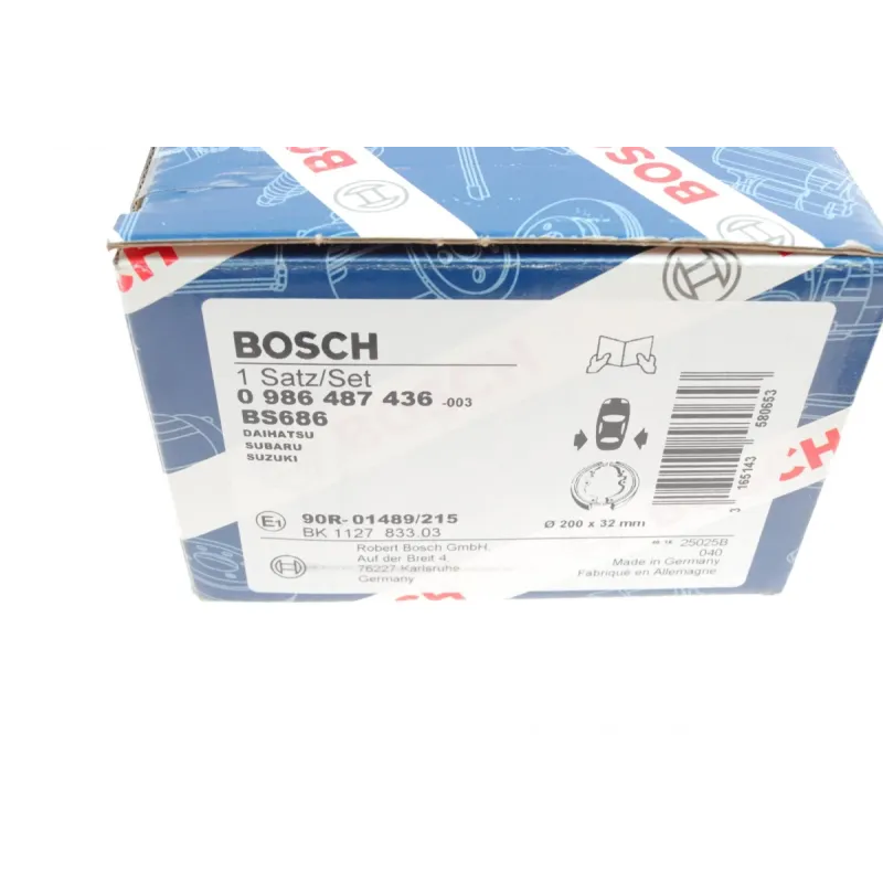 Колодки гальмівні задні BOSCH 0 986 487 436 для Daihatsu Charade, Suzuki Liana/Swift (барабанні, 200x32 мм)