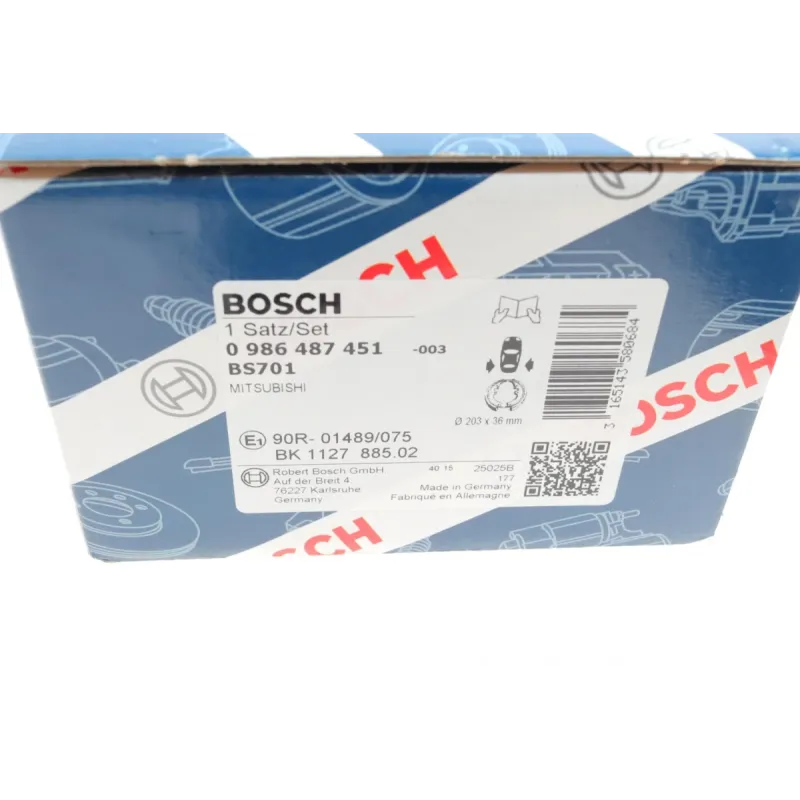 Колодки гальмівні задні BOSCH 0 986 487 451 для Mitsubishi Lancer, Colt, Galant (барабанні, 203.2x36 мм)