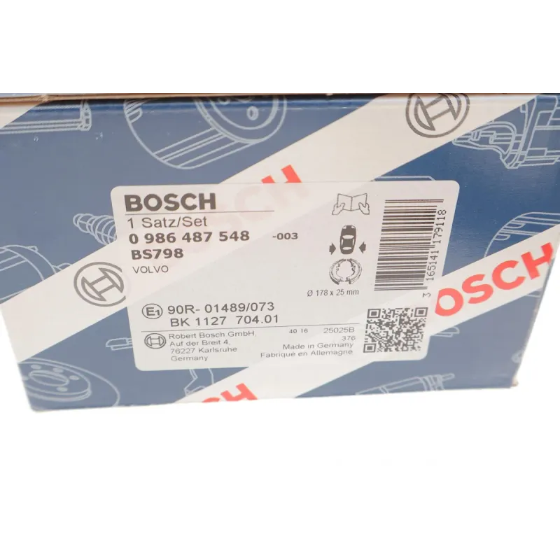 Колодки ручника BOSCH 0 986 487 548 для Volvo 850, C70, S70, V70 1991-2000 (177.8x25 мм)